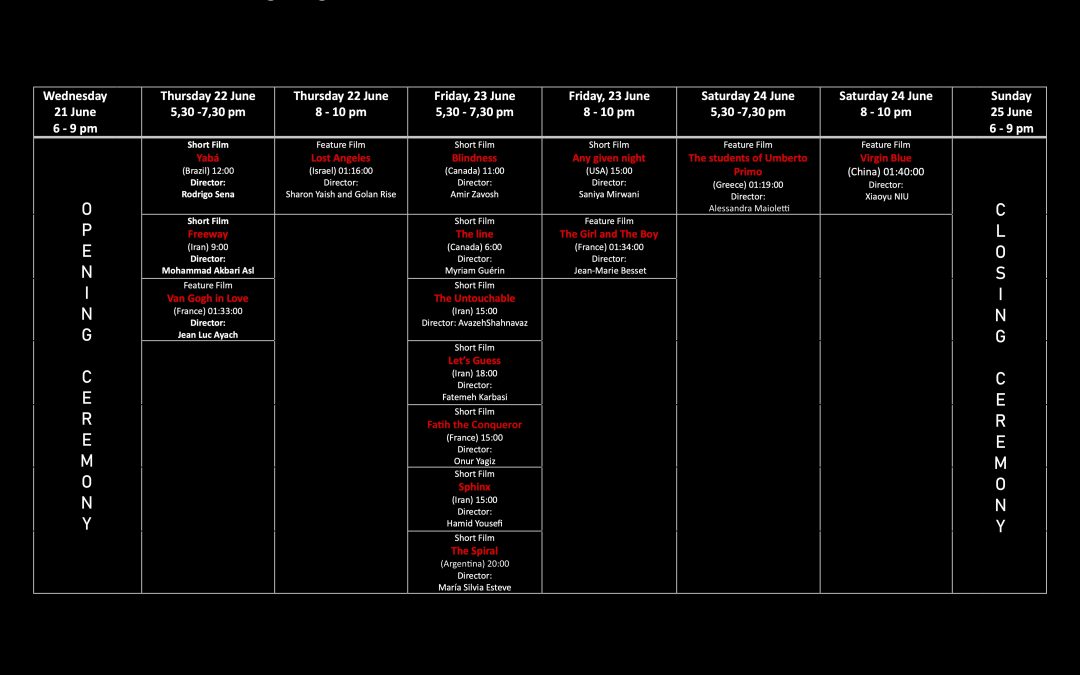 The Screening  Schedule of the 3rd AGIFF Film Festival Toronto 21-25 June 2023
